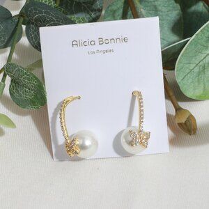 Alicia Bonnie Fluttering Wonder Gold Pearl White Crystal Drop Earrings